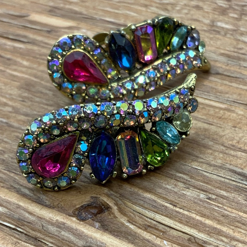 Hollycraft Vintage Elegant Multicolor Crystal Clip Earrings